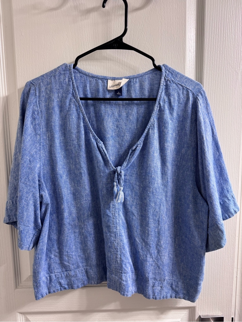 Universal Thread Light Blue Tie-Front Linen-Blend Tunic